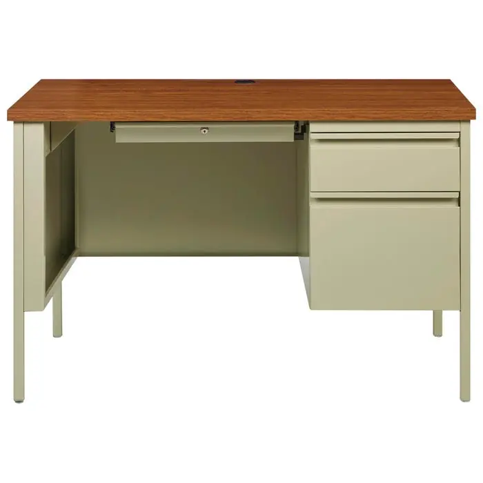 Big Sale Lorell Fortress Series Oak Laminate Top Desk, Right Pedestal Desk, Steel, 45-1/2 x 24 x 29-1/2 Inches, Oak/Putty